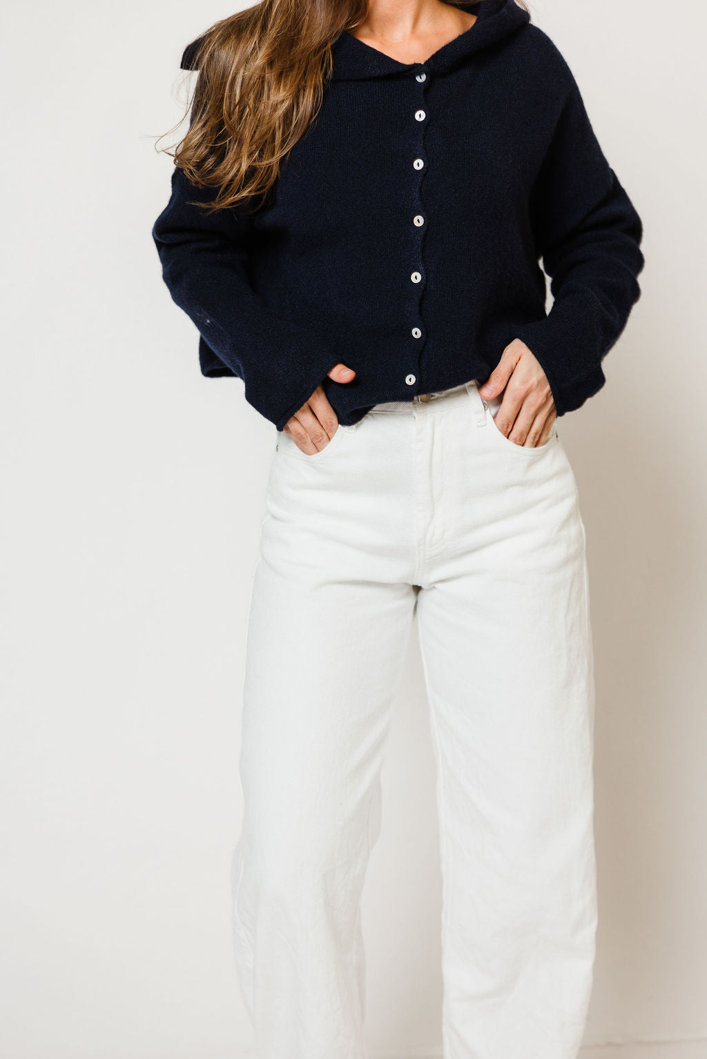 Piper Sailor Collar Knit Cardigan in Midnight, side view