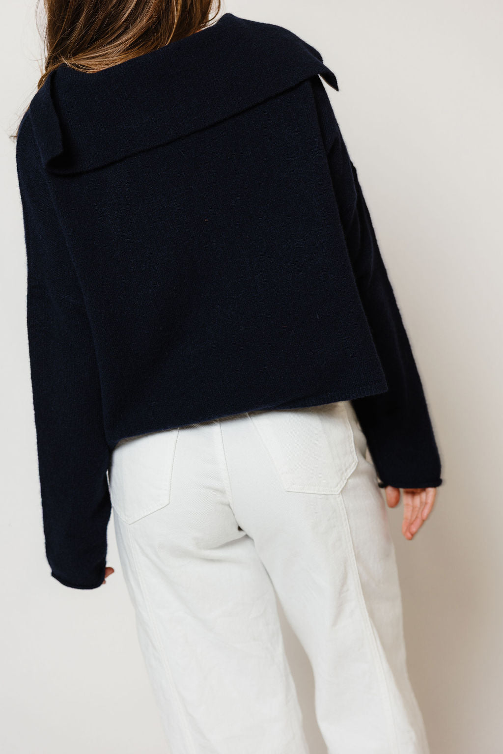 Piper Sailor Collar Knit Cardigan in Midnight, back view