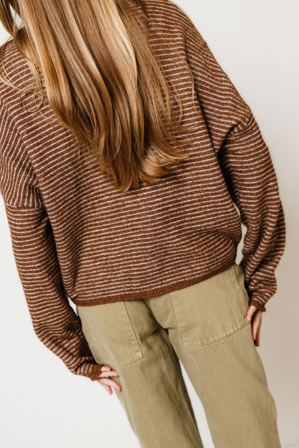 Piper Pin Striped Cardigan in Brown, studio view