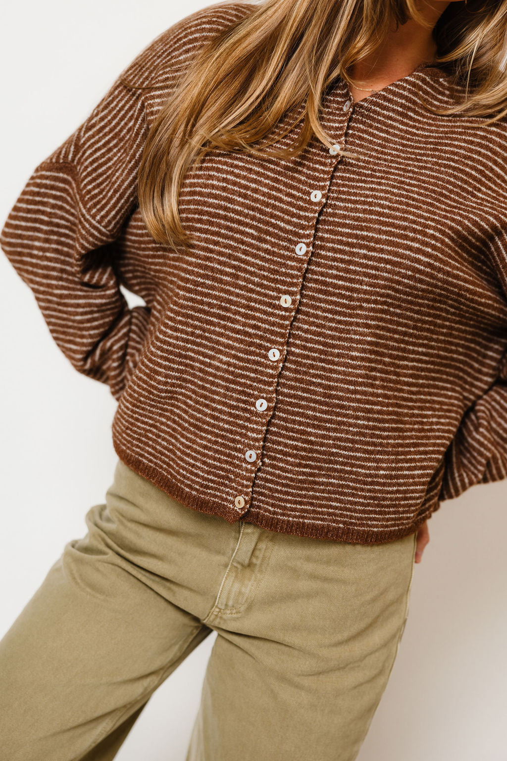 Piper Pin Striped Cardigan in Brown, another angle