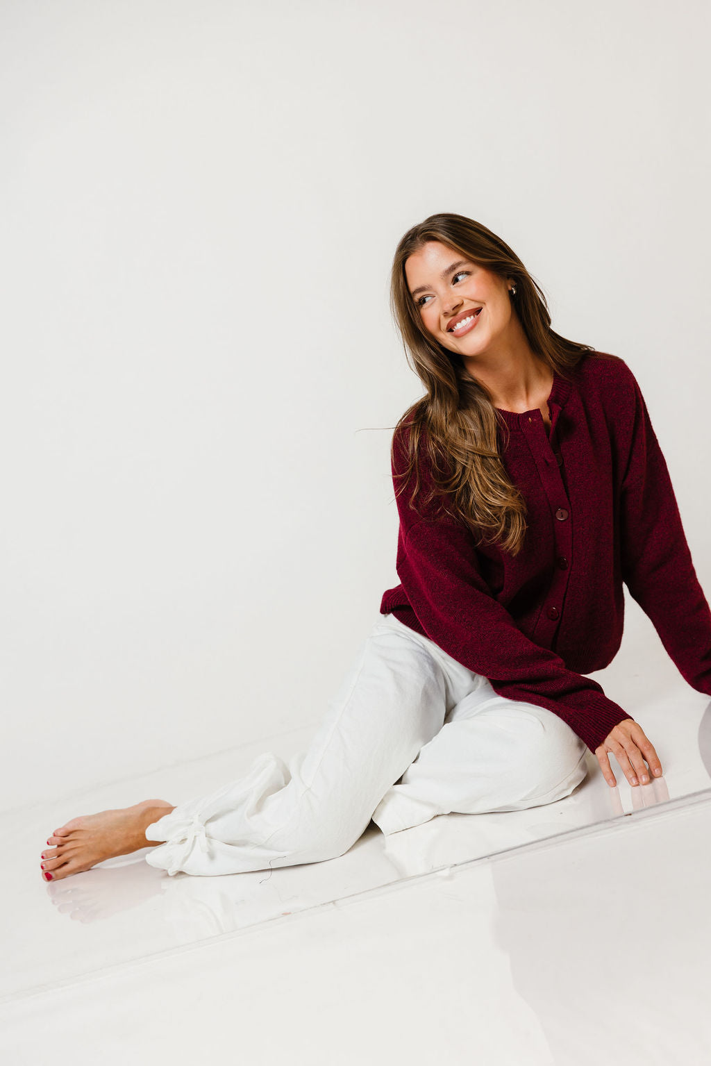 Alyssa Cardigan in Burgundy, side view