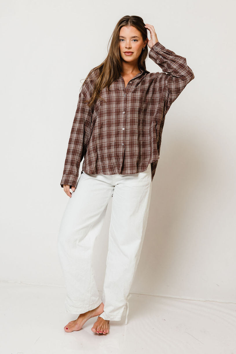 Cathy Oversized Plaid Shirt in Brown, another angle