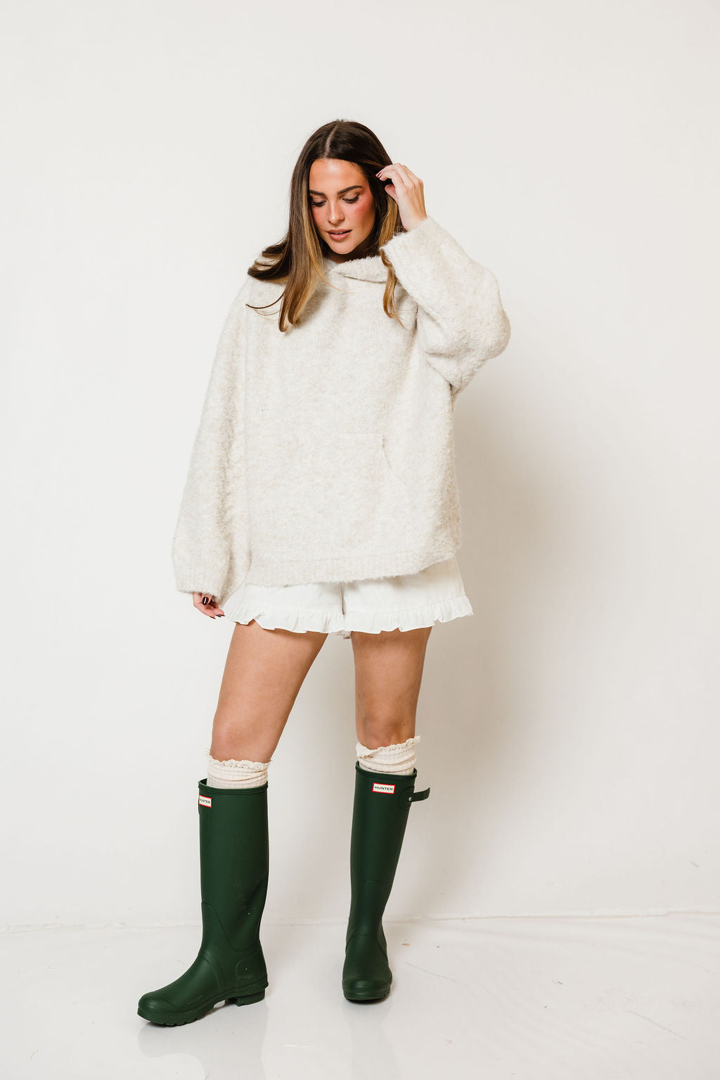 Tilly Oversized Chunky Hooded Sweater in Oatmeal, close view