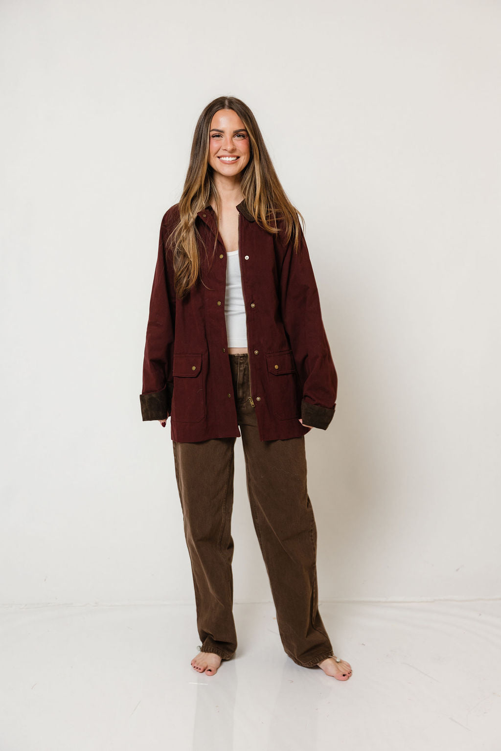 Montana Barn Coat in Maroon, side view