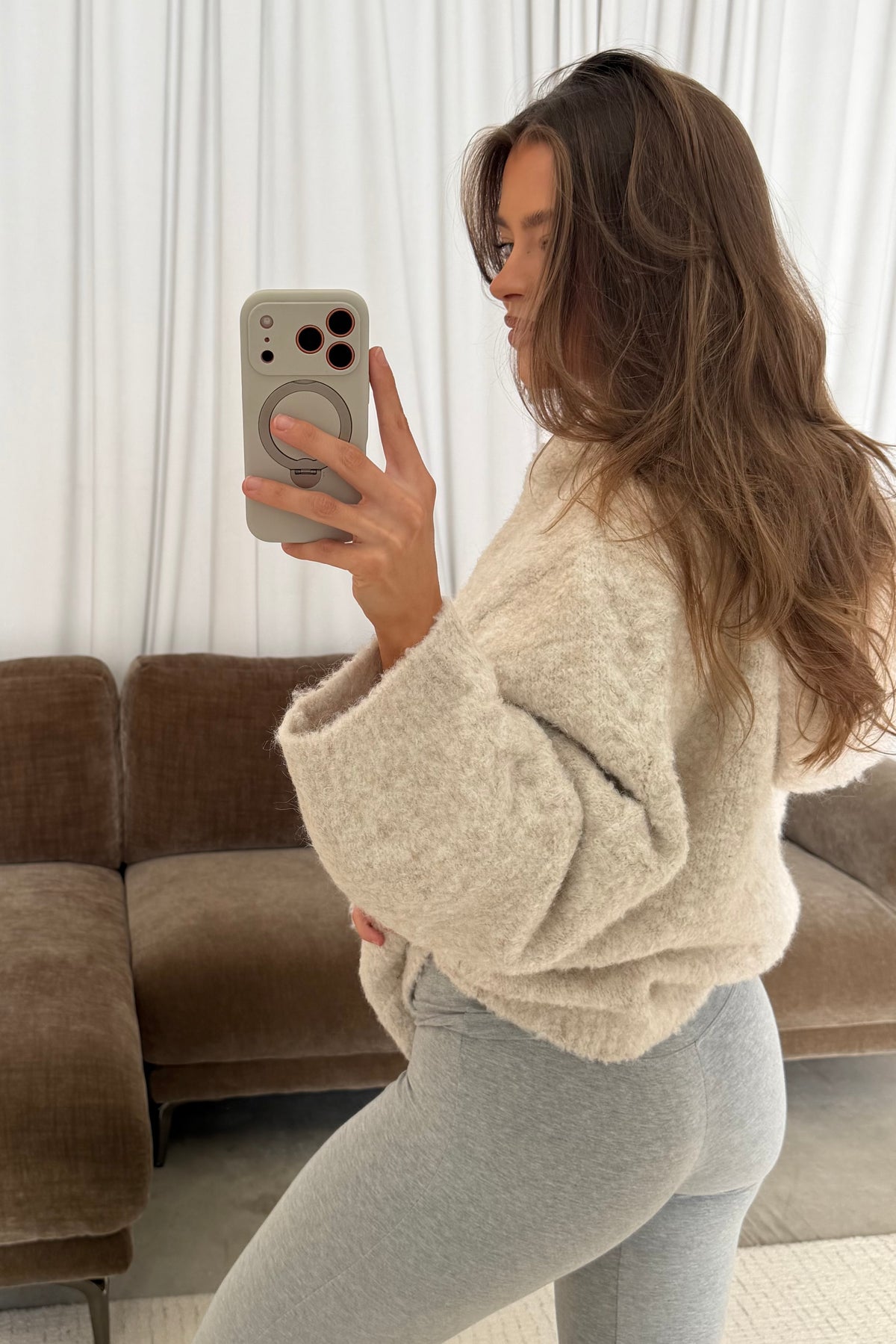 Tilly Oversized Chunky Hooded Sweater in Oatmeal, side view