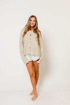 Keira Funnel Neck Knit Cardigan in Taupe, side view