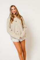 Keira Funnel Neck Knit Cardigan in Taupe, back view