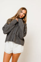 Winslow Funnel Neck Crop Cardigan in Warm Grey, side view