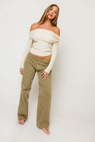 Twyla Ribbed Knit Off-Shoulder Sweater in Cream, another angle