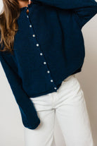 Piper Cardigan in Deep Sea Blue, side view