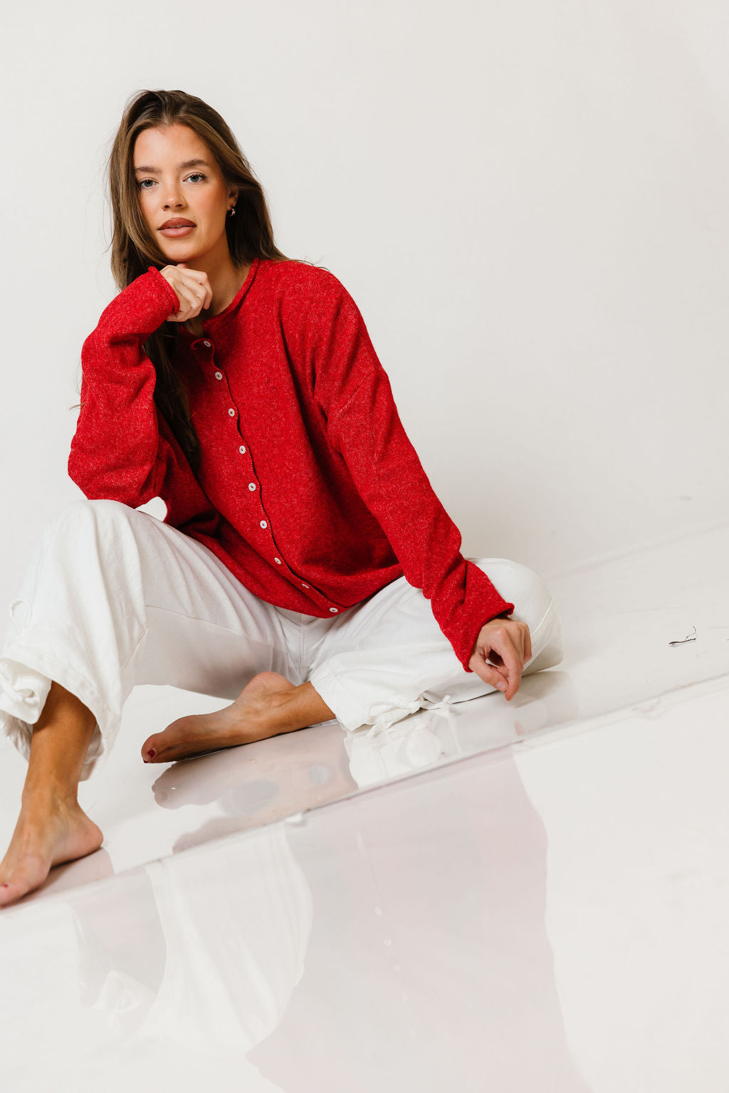 Piper Cardigan in Scarlet, another angle