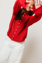 Piper Cardigan in Scarlet, close view