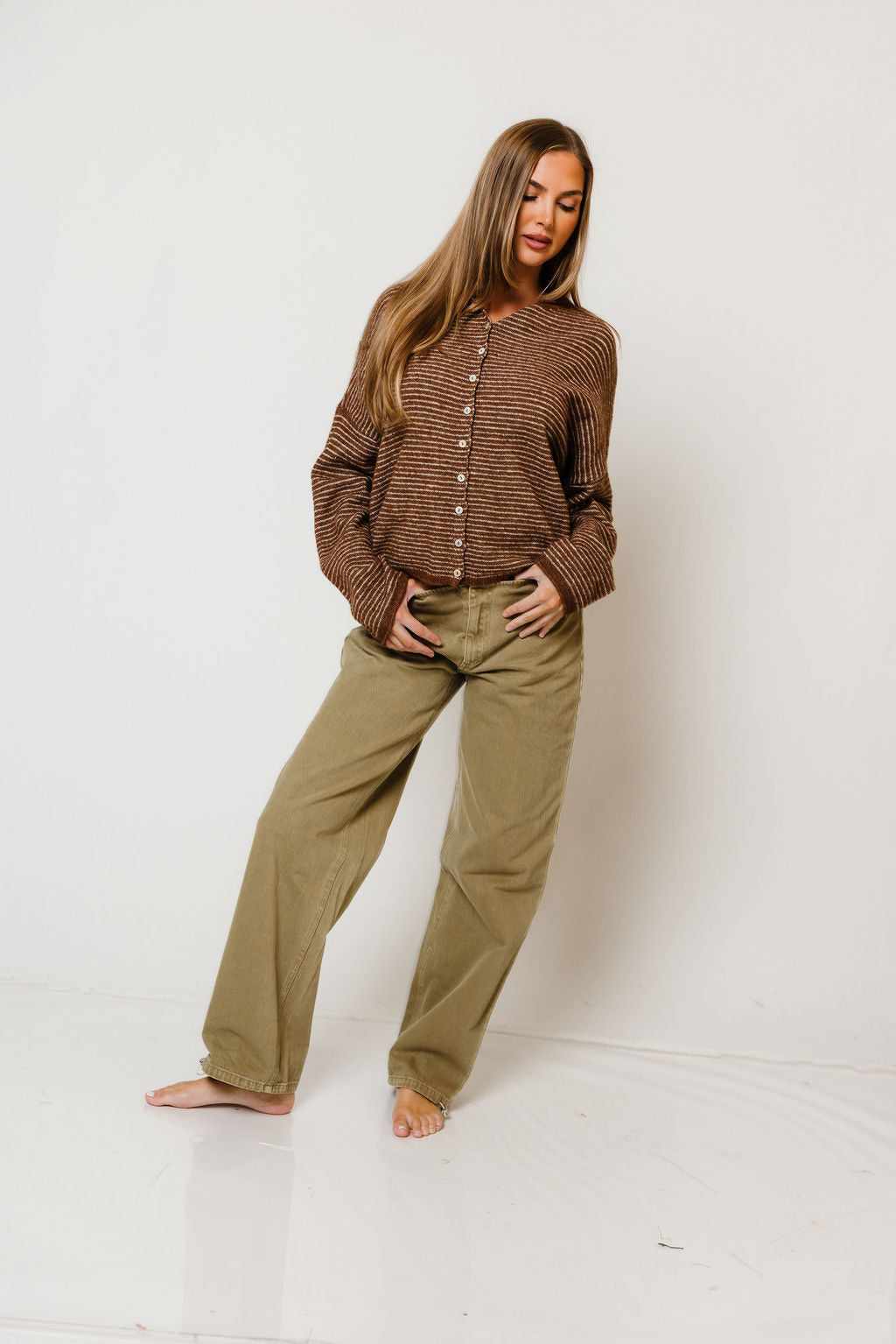 Piper Pin Striped Cardigan in Brown, back view