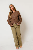 Piper Pin Striped Cardigan in Brown, close view