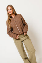 Piper Pin Striped Cardigan in Brown, full length