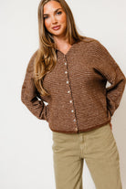 Piper Pin Striped Cardigan in Brown, styled view