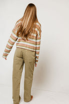 Rosemary Striped Funnel Neck Cardigan in Tan Multi, back view