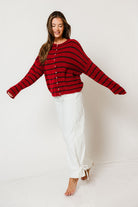 Piper Cabana Striped Cardigan in Red/Brown, back view