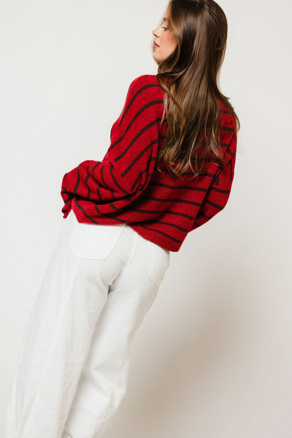 Piper Cabana Striped Cardigan in Red/Brown, full length
