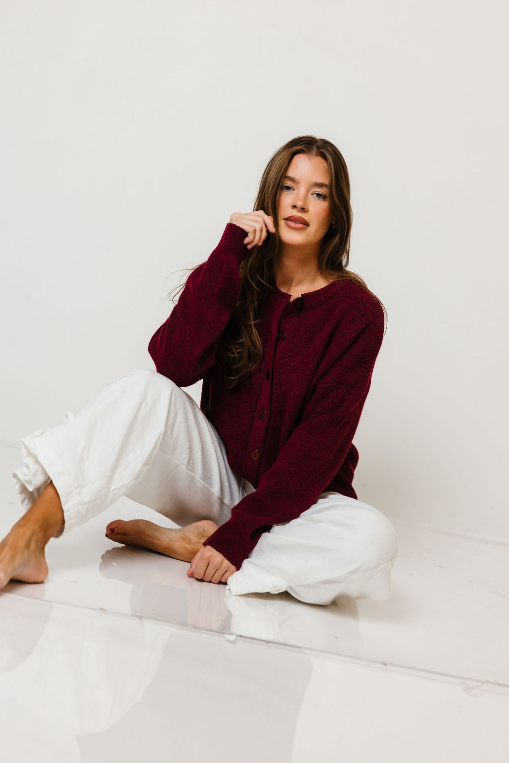Alyssa Cardigan in Burgundy, another angle