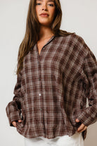 Cathy Oversized Plaid Shirt in Brown, side view