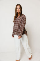 Cathy Oversized Plaid Shirt in Brown, another angle