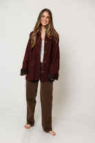 Montana Barn Coat in Maroon, back view