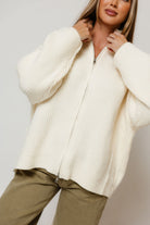 Kanna Mock Neck Zip-Up Jacket in Cream, full length