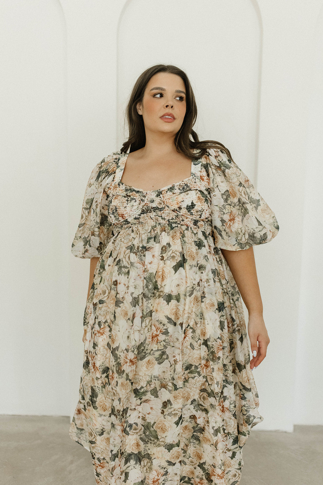Harlow Maxi Dress in Champagne Floral - Bump Friendly & Inclusive Sizing (S-3XL)