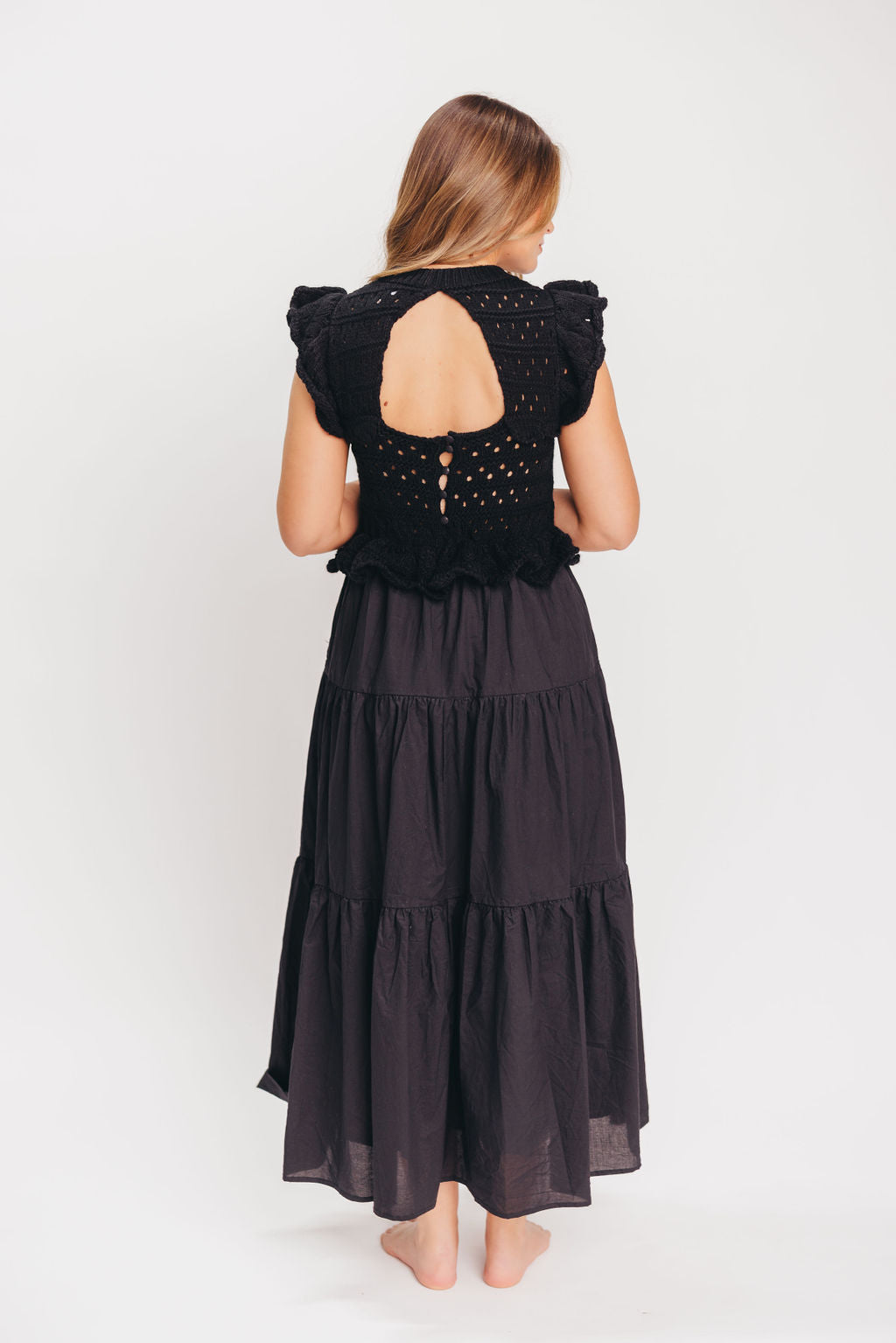 Laura Combination Midi Dress in Black