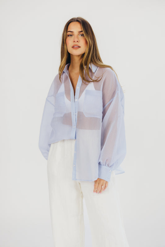 Katie Sheer Button-Up in Dusty Blue (Last Restock Ships in Tuesday 4/30)