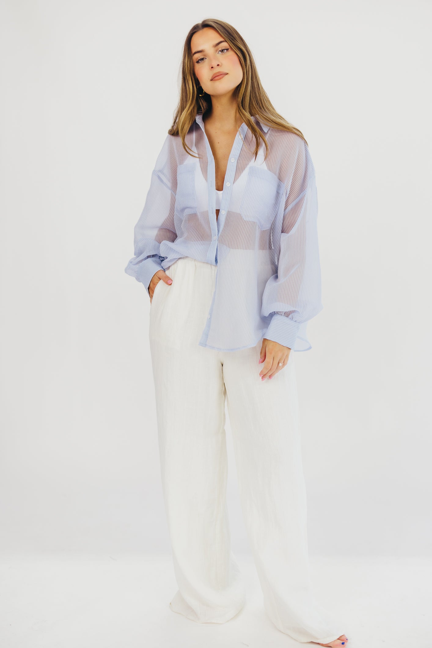 Katie Sheer Button-Up in Dusty Blue