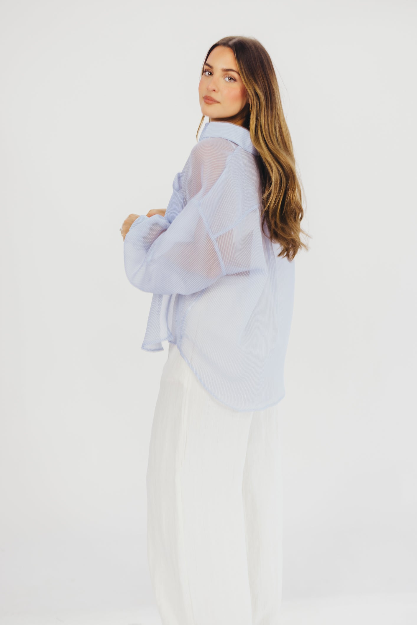 Katie Sheer Button-Up in Dusty Blue
