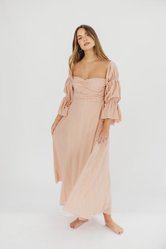 Corrine Tiered Sleeve Maxi Dress with Pockets in Dusty Blush- Bump Friendly
