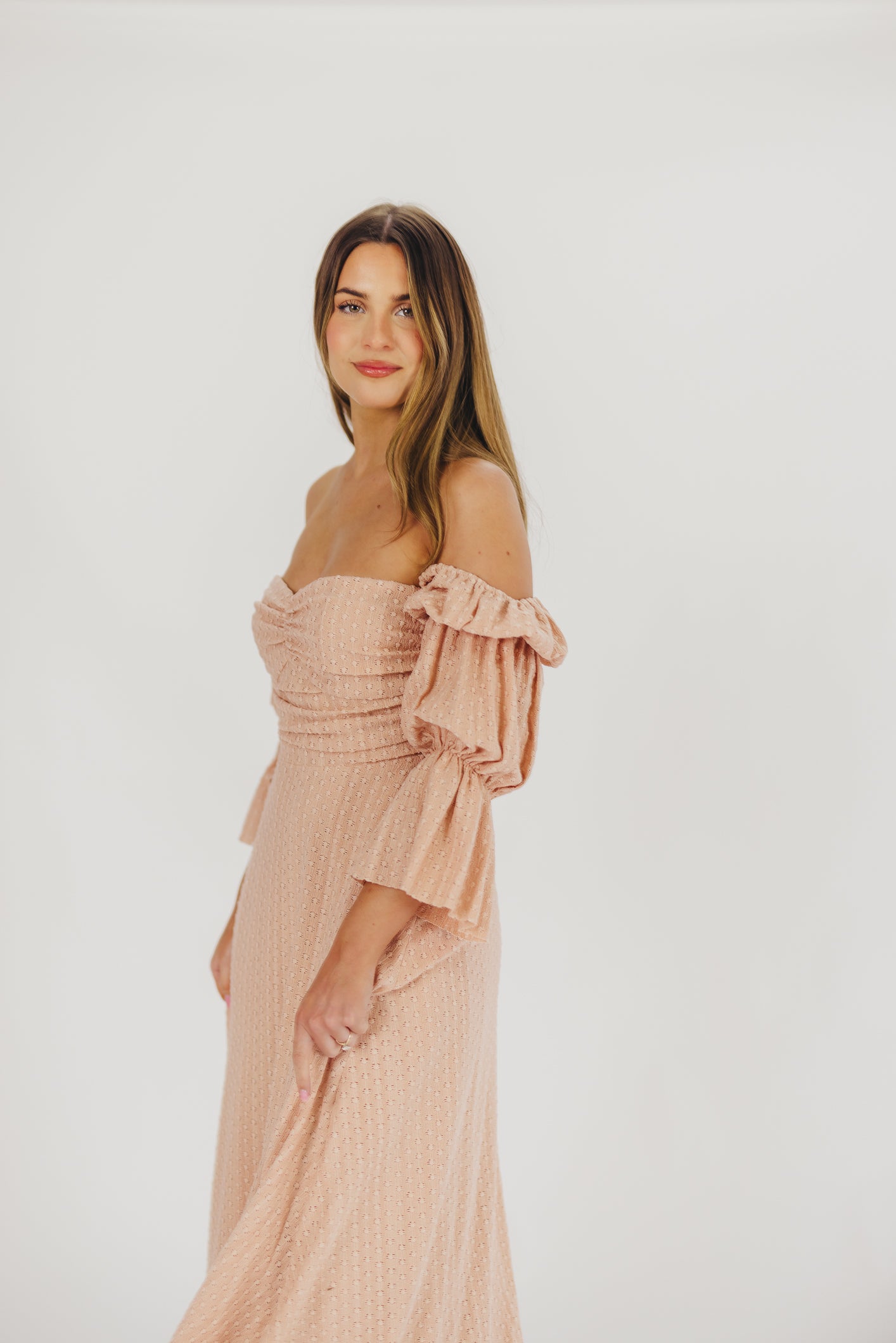 Corrine Tiered Sleeve Maxi Dress with Pockets in Dusty Blush - Bump Friendly