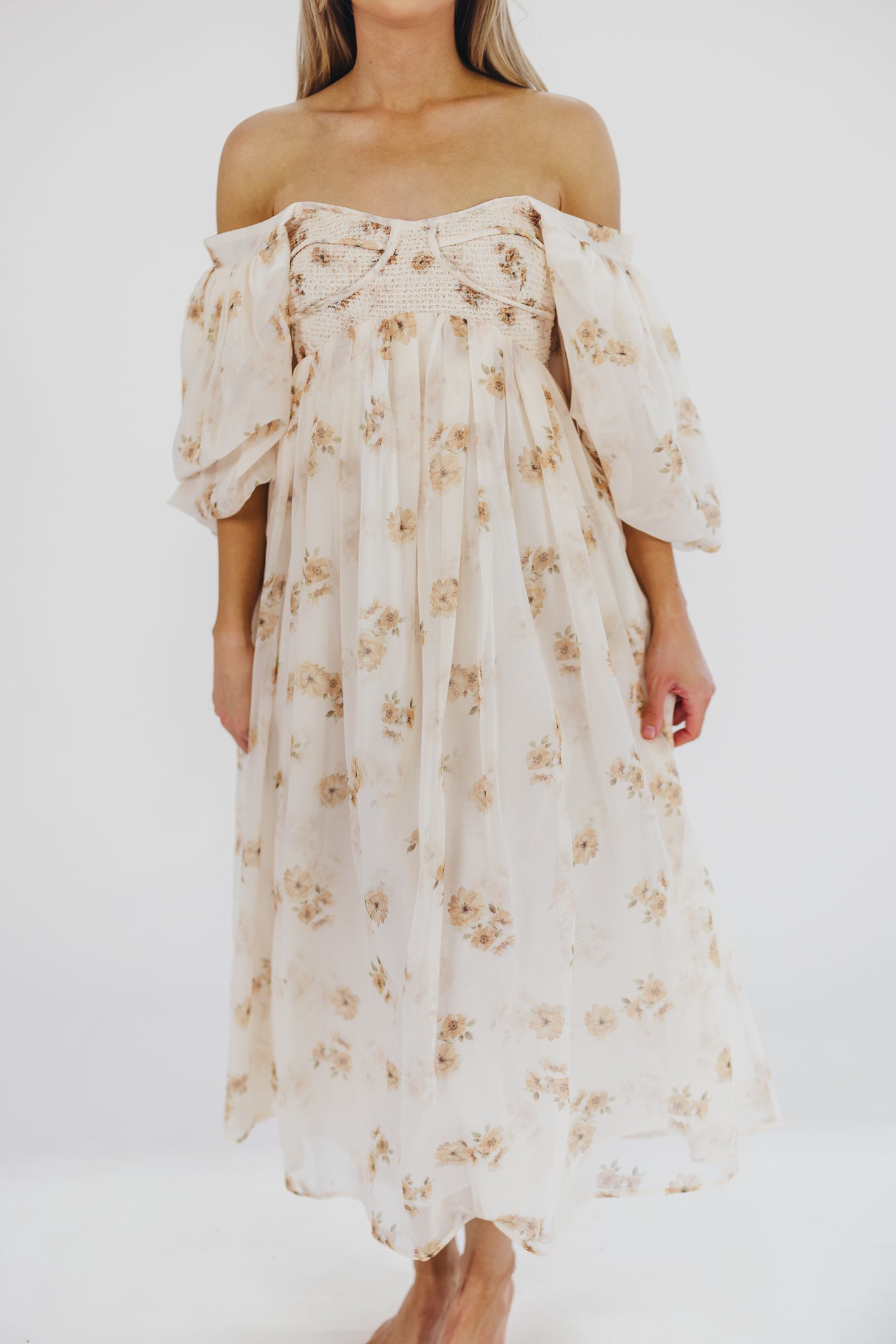 Harlow Maxi Dress in Taupe Floral - Bump Friendly & Inclusive Sizing (S-3XL)