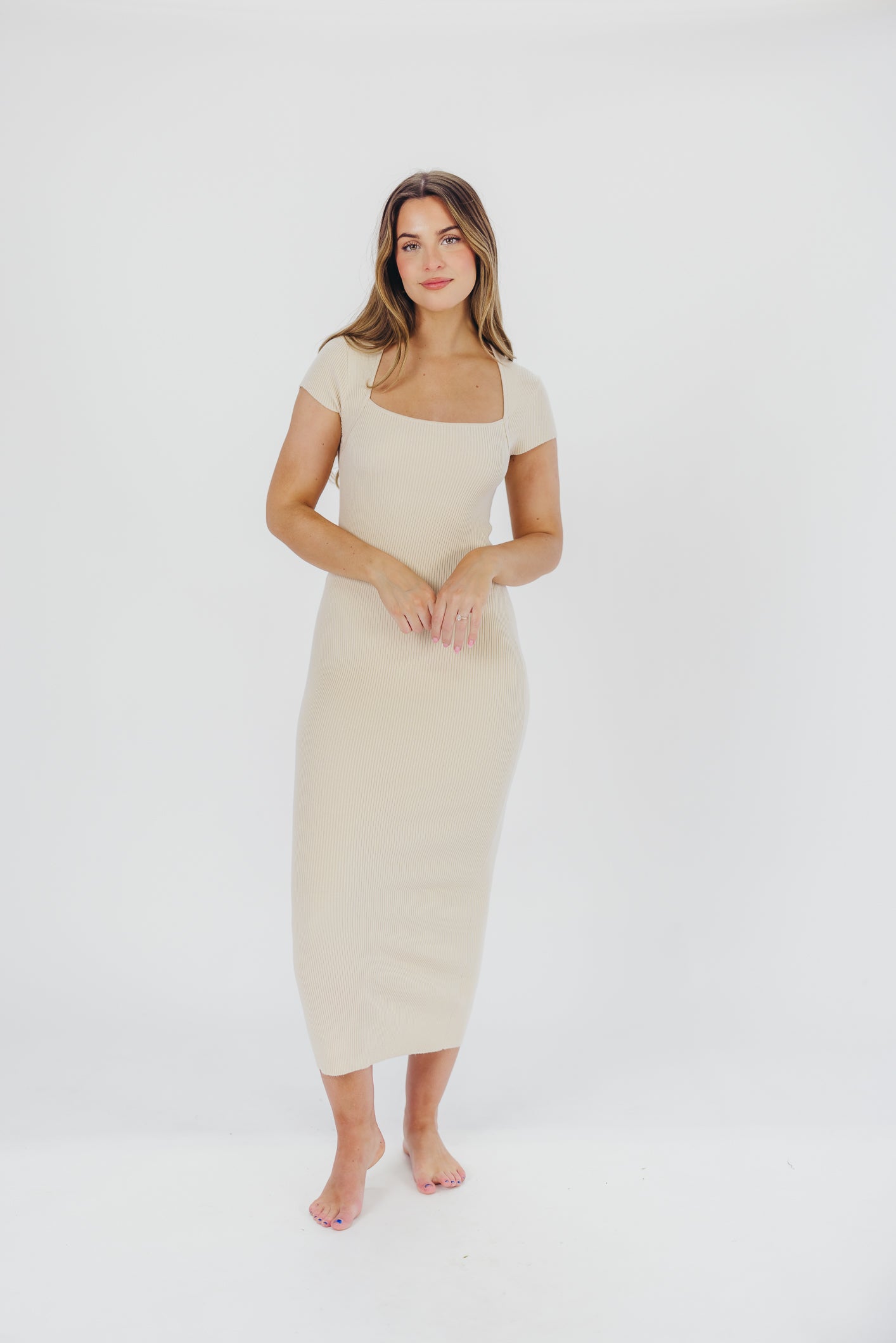 Wren Ribbed Knit Maxi Dress with Square Neckline in Cream (XS-XL) - Worth Collective Exclusive
