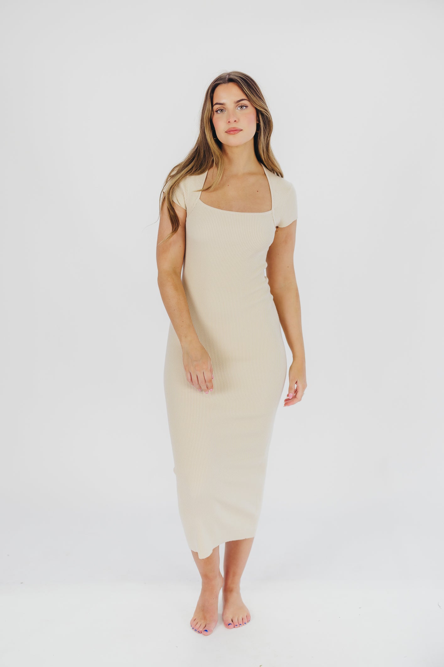 Wren Ribbed Knit Maxi Dress with Square Neckline in Cream (XS-XL) - Worth Collective Exclusive