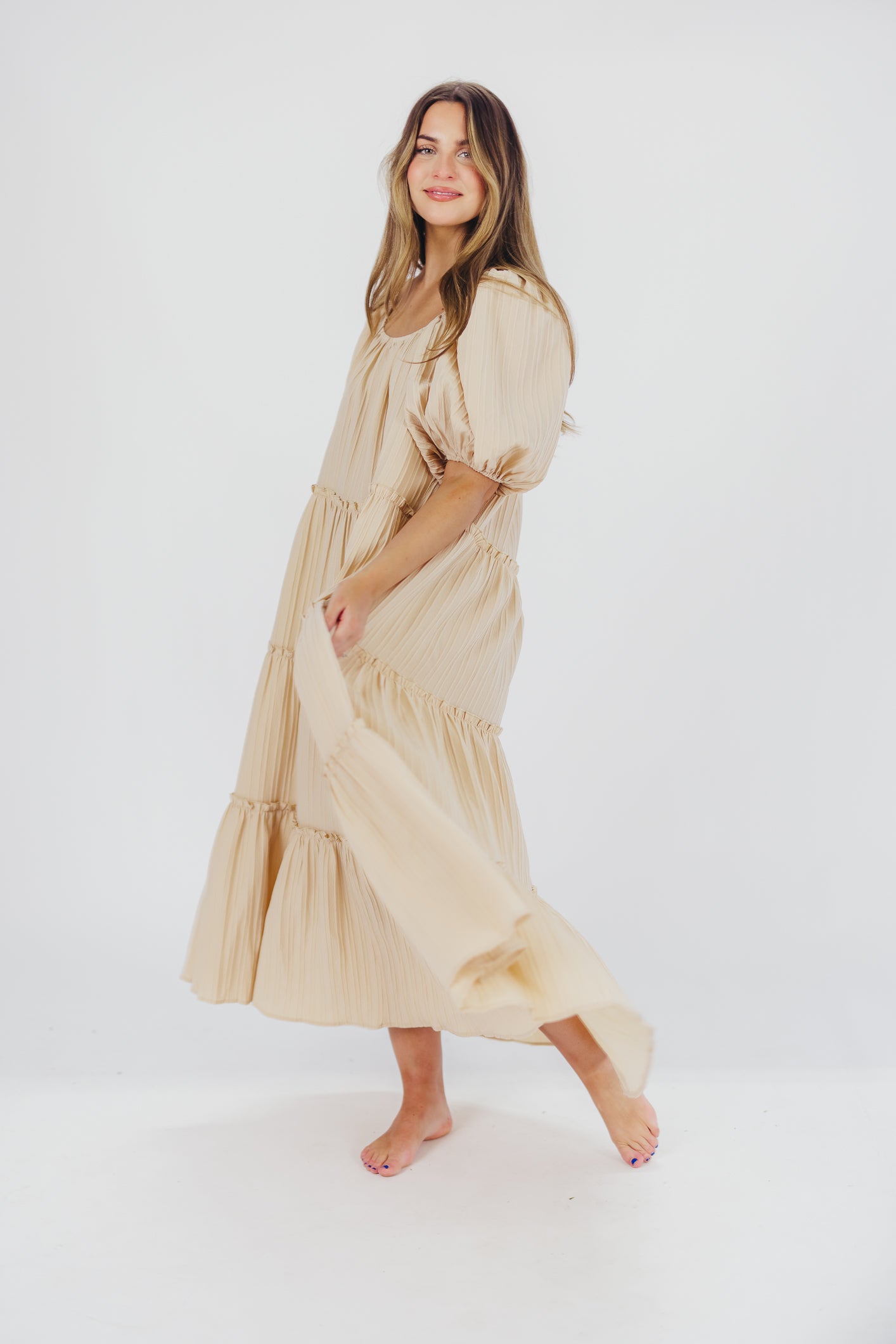 Eva Maxi Tiered Dress in Taupe - Bump Friendly & Inclusive Sizing (S-3XL)