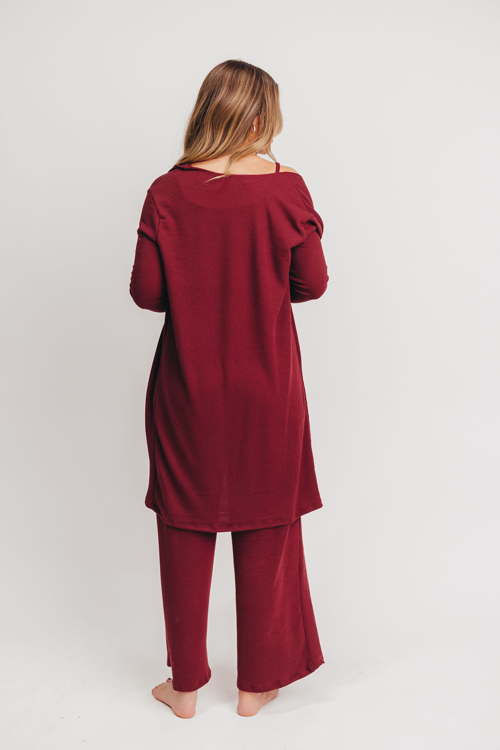 Betsy Ribbed Cardigan in Burgundy - Inclusive Sizing (S-2X)