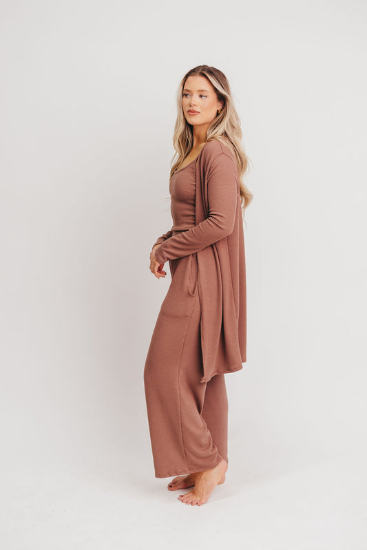 Betsy Ribbed Cardigan in Brown - Inclusive Sizing (S-2X)