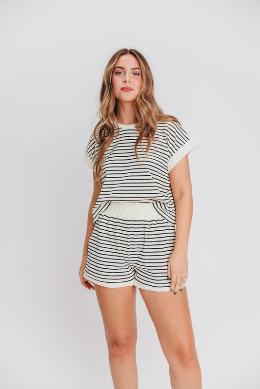 Textured Knit Shorts in White/Black Stripe (top sold separately)
