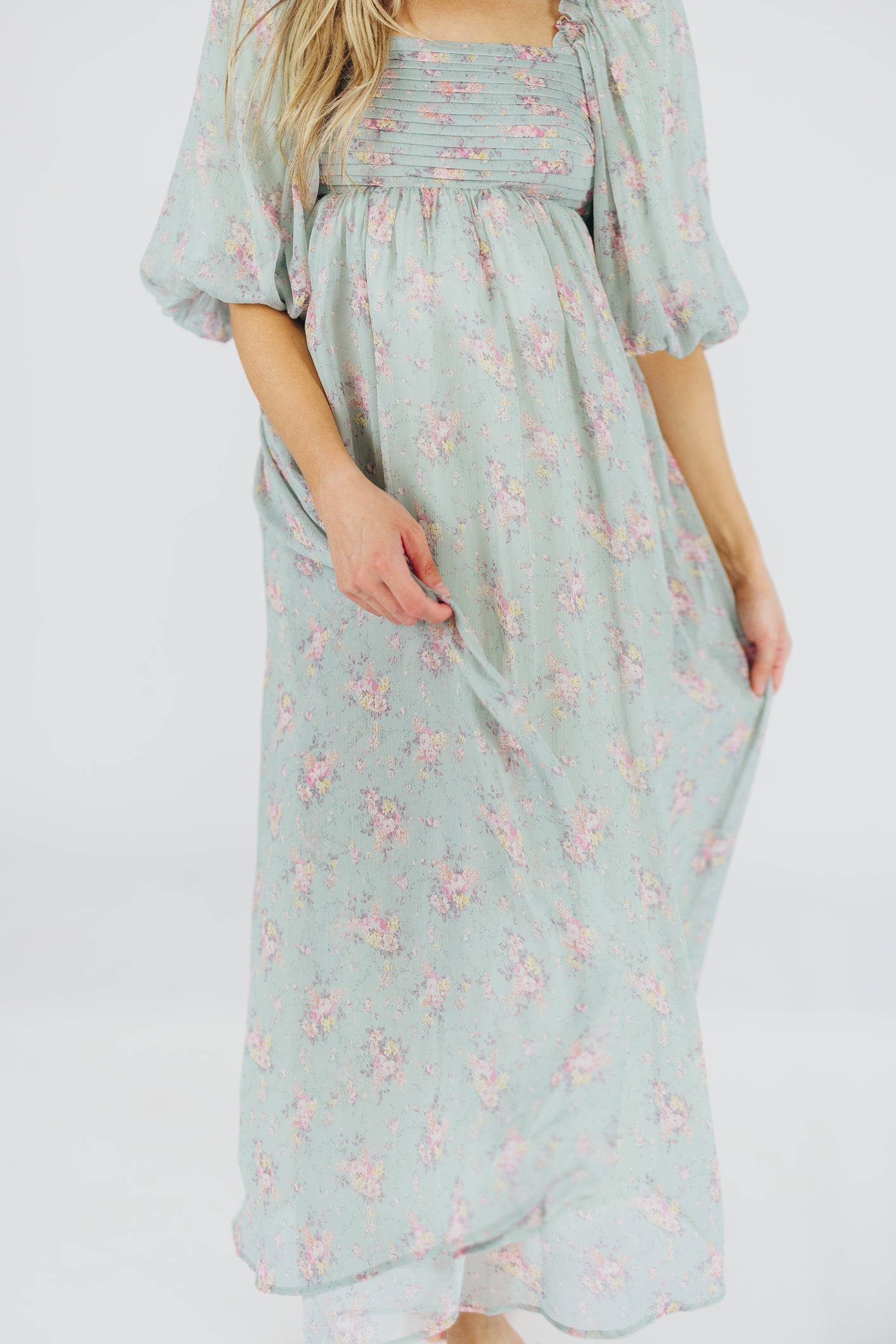 Melody Maxi Dress in Turquoise Floral - Bump Friendly & Inclusive Sizing (S-3XL)