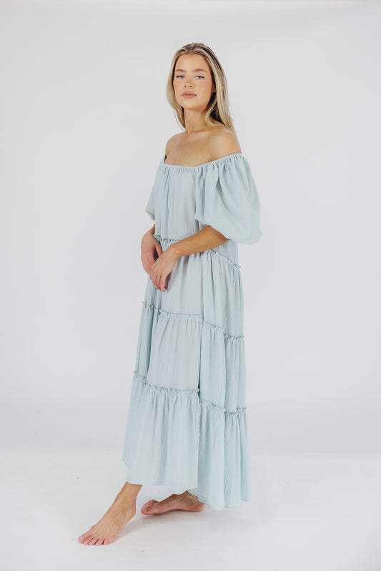 Eva Maxi Tiered Dress in Sky Blue - Bump Friendly & Inclusive Sizing (S-3XL)