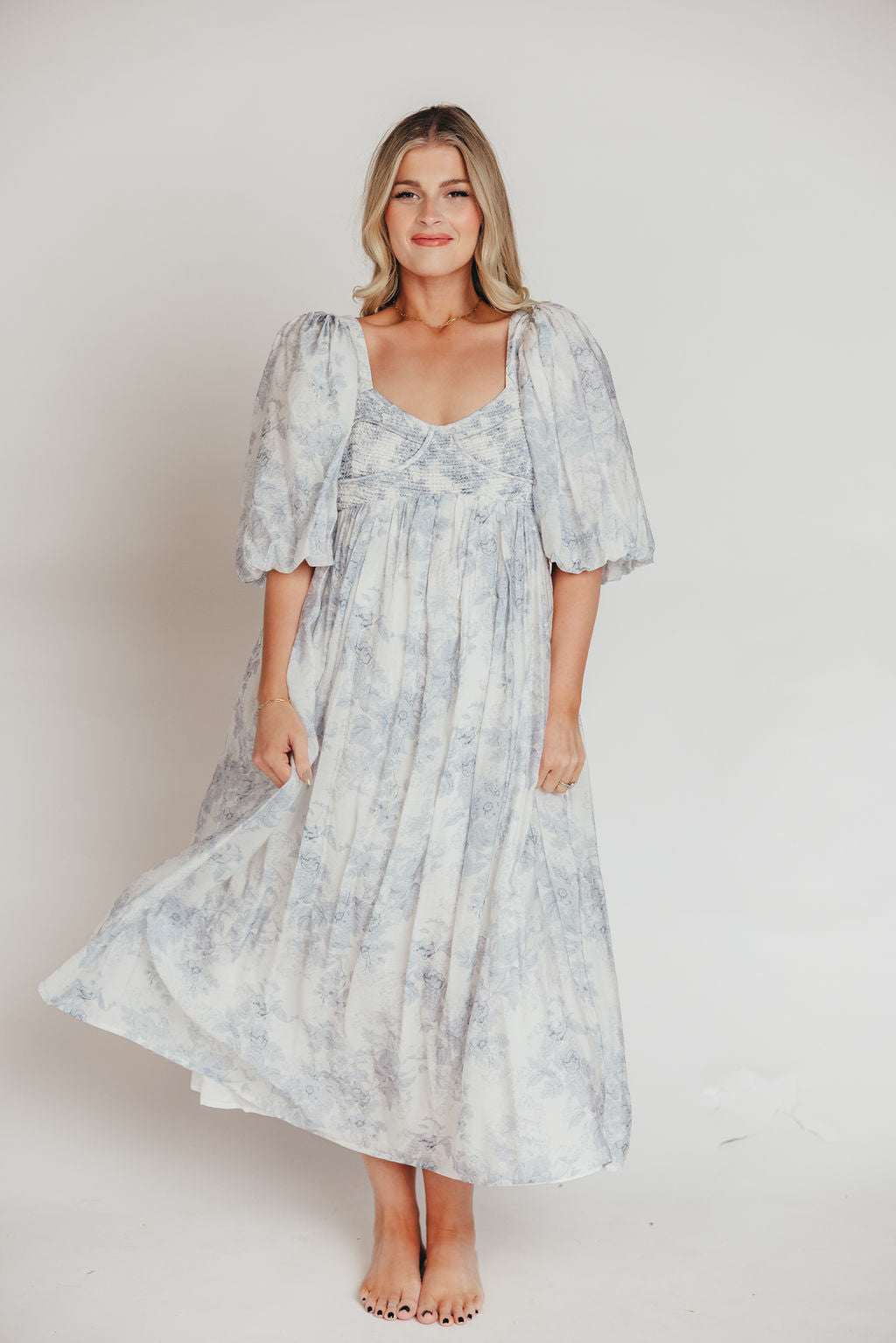 Harlow Maxi Dress in Light Blue Floral - Bump Friendly & Inclusive Sizing (S-3XL)