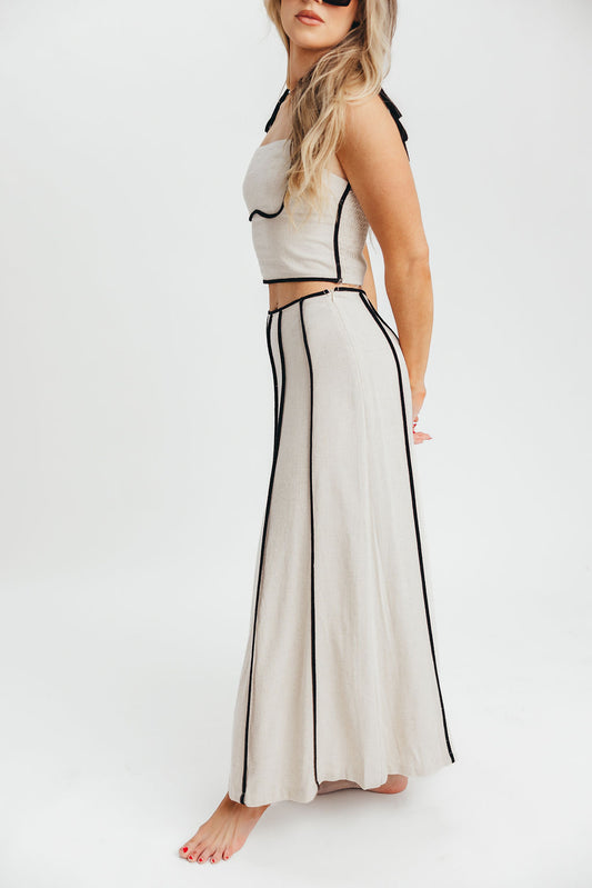 Heartfirst Linen Blend Tie Tank and Maxi Skirt Set in Natural (Low Stock)