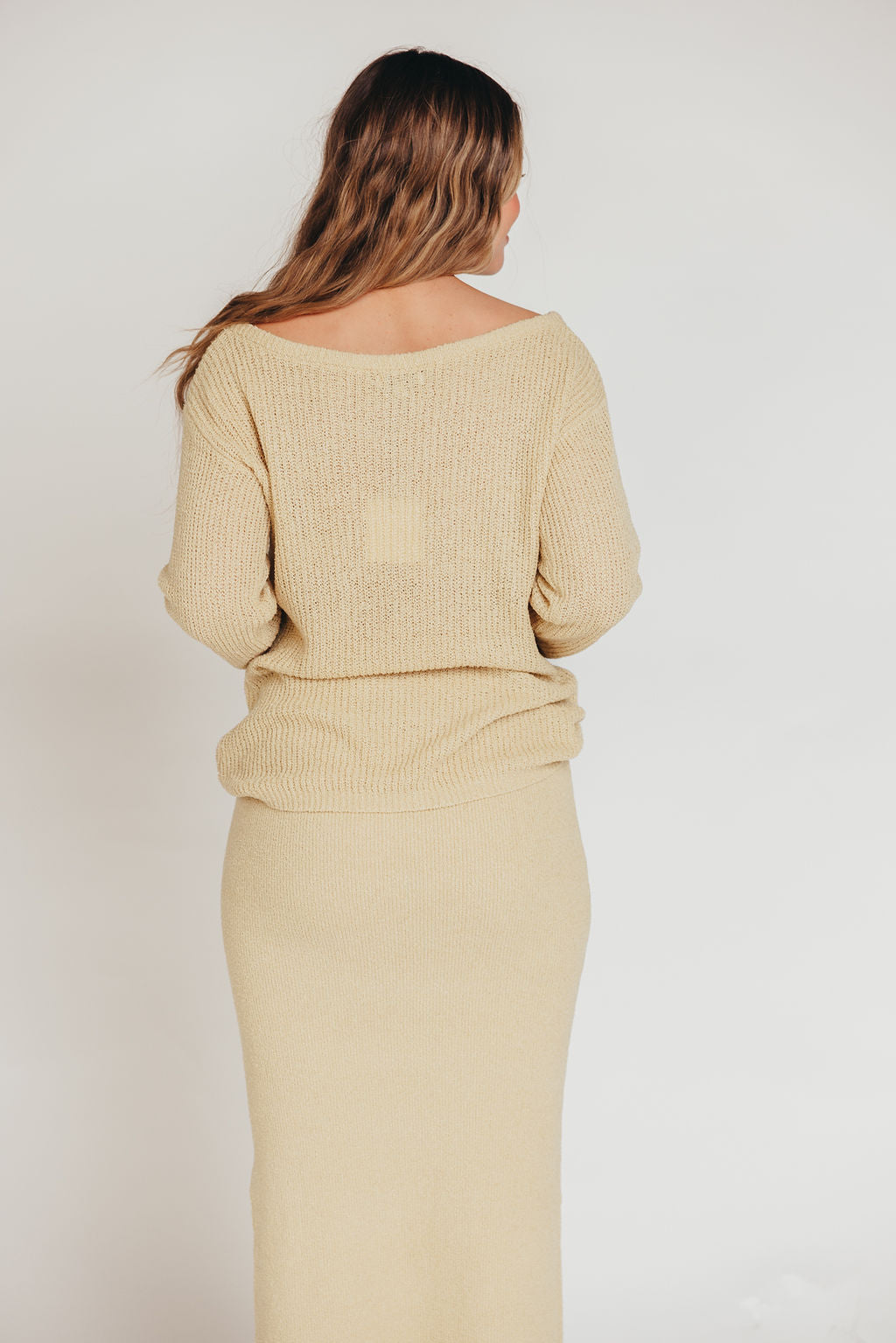 Ceci Sweater Knit Top and Midi Skirt Set in Custard