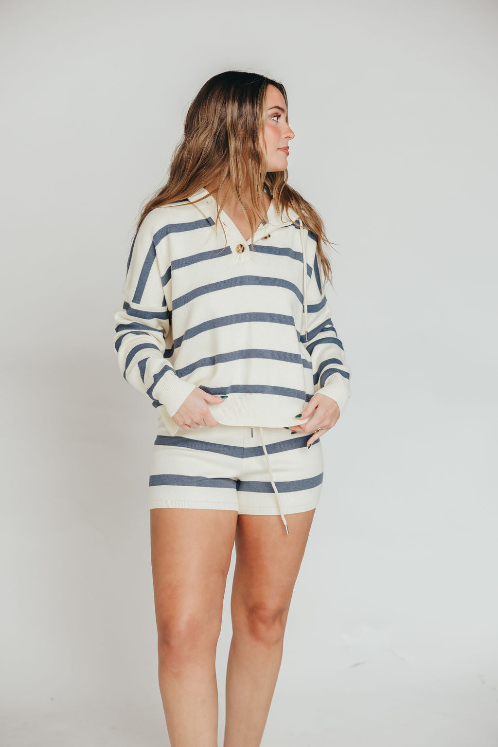 Brighton Shorts in White and Slate Blue Stripe