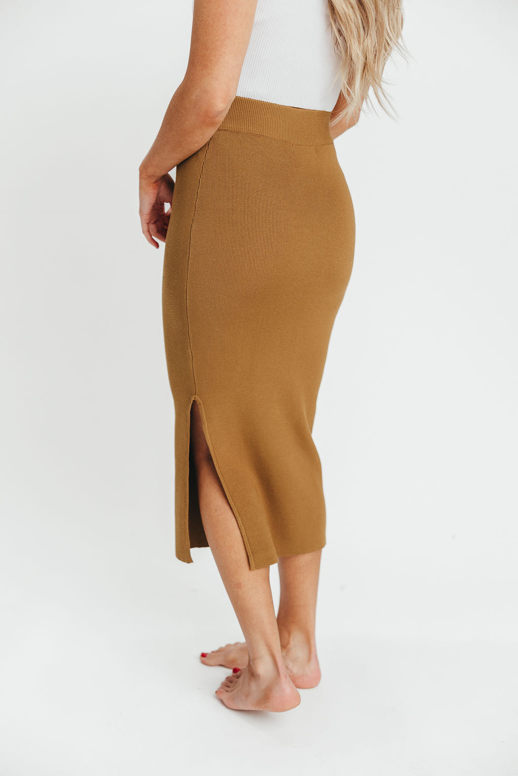 Alanna Knit Midi Skirt in Golden Kiwi
