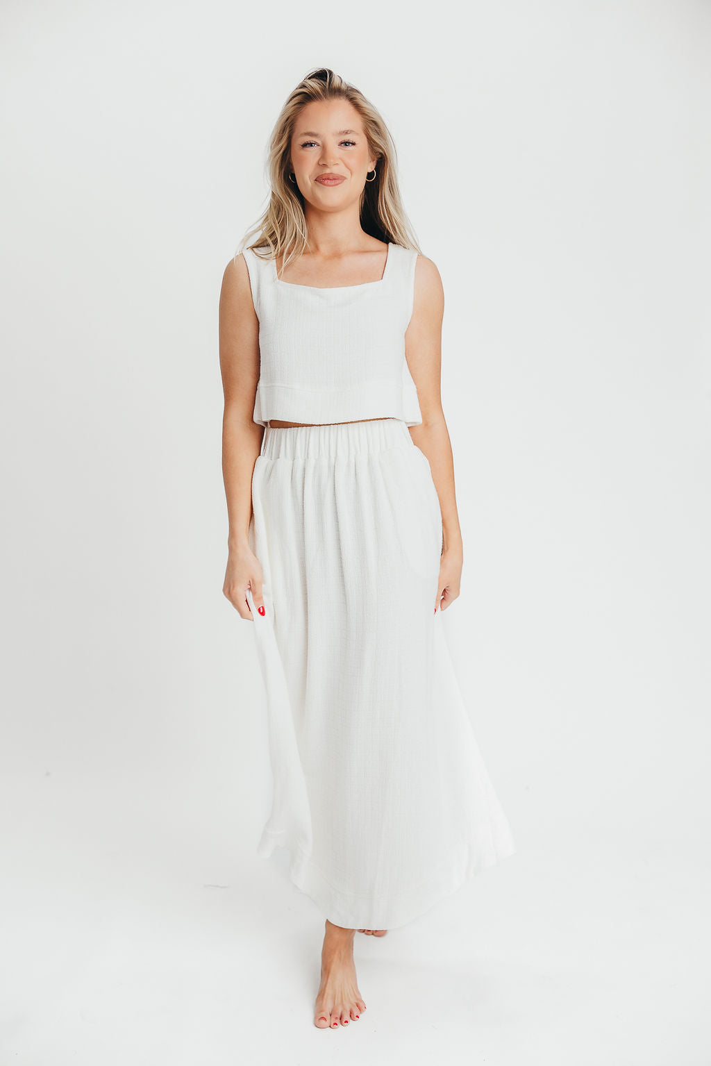 Christy Linen-Blend Sleeveless Cropped Top in Ivory